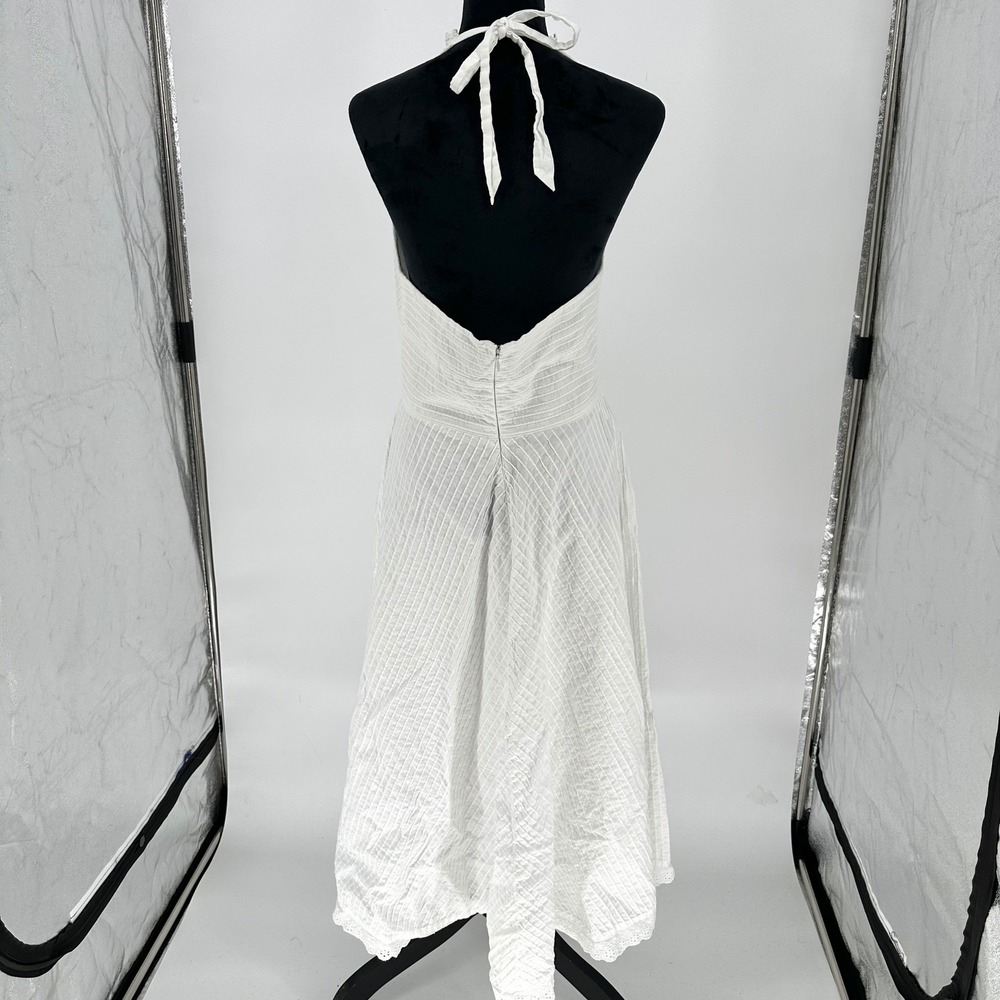 Eliza J White Halter Eyelet Lace Pintuck A Line Maxi Skirt Cotton Dress Women 12 - Picture 6 of 8